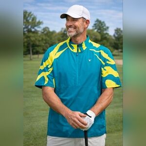 EASTSIDE GOLF- Men’s Sz L TEAL Camo Golf Pullover Jacket Short Sleeve 1/4 Zip